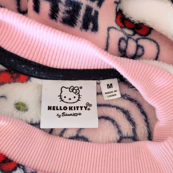 Hello Kitty Pink Cozy Plush Long Sleeve Fleece Pajama Top Crew Neck Rainbows M - Picture 11 of 11